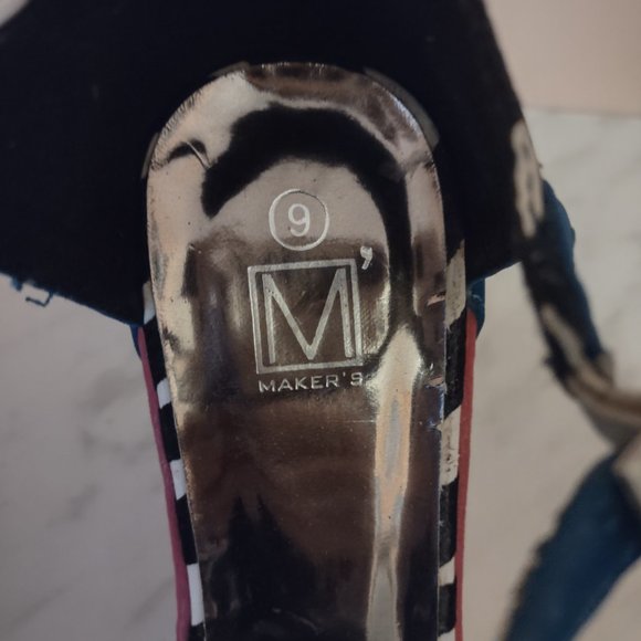 Maker's Zebra Print, Blue & Hot Pink Wedge Platform Sandals Size 9 - Picture 2 of 6